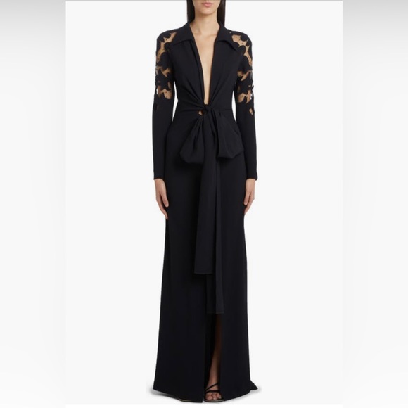 Etro Dresses & Skirts - NEW $4000 Etro Cutout Long Sleeve Tulle & Crepe Tie Front Gown, Nero, 6US / 42IT